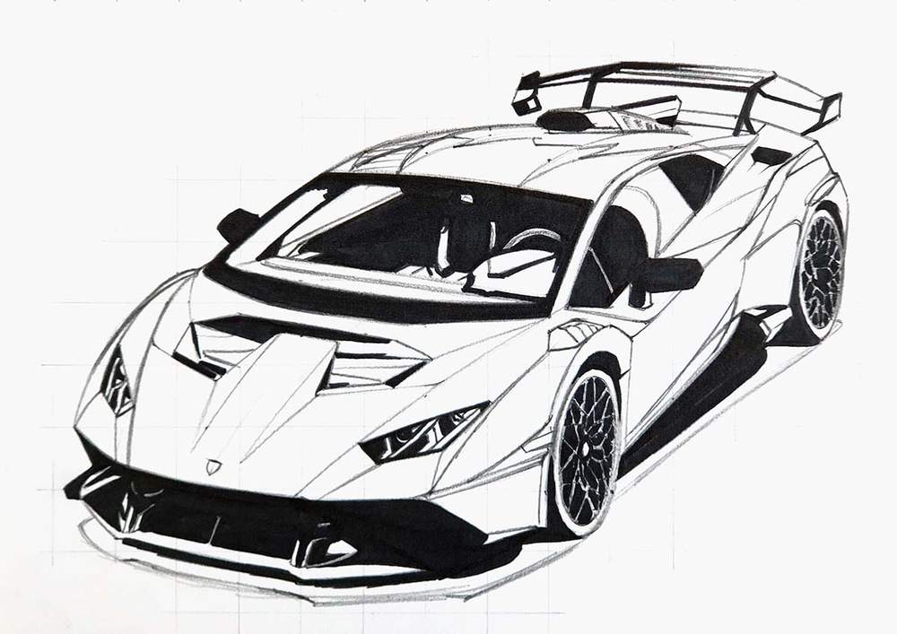 Lamborghini Huracan STO スケッチ ポスター How to Draw a Lamborghini Huracan STO - Easy Tutorial